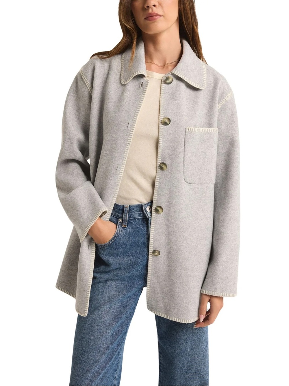 NWT Z supply Olivia Whipstitch Heather Grey Button-Front Utility Jacket sz small